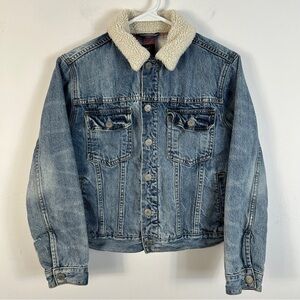 GAP Blue Denim Jacket with Cream Sherpa Collar XL Youth 12-13